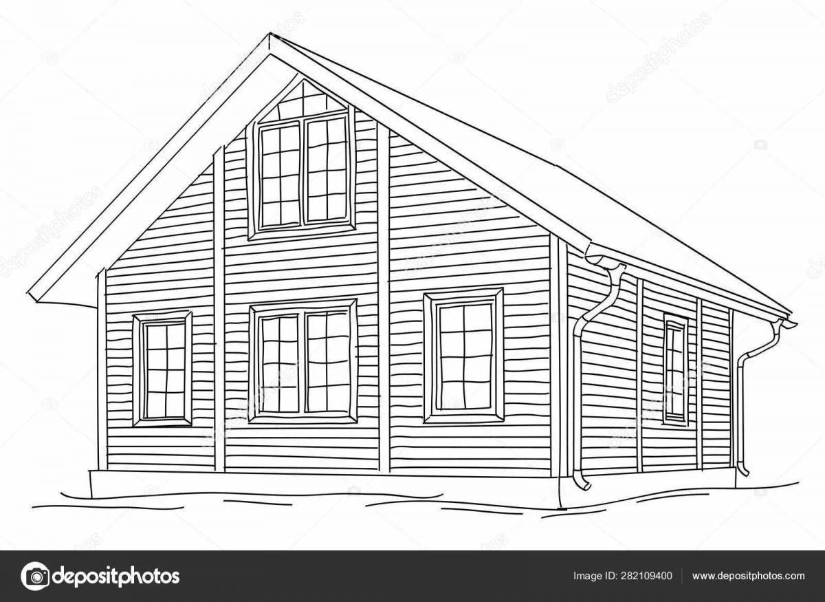 Amazing coloring pages of a wooden house for preschoolers