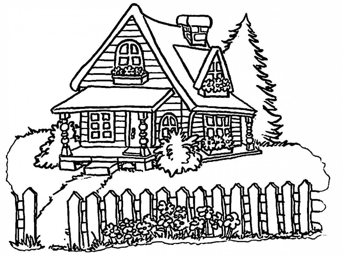 Exquisite wooden house coloring for kids
