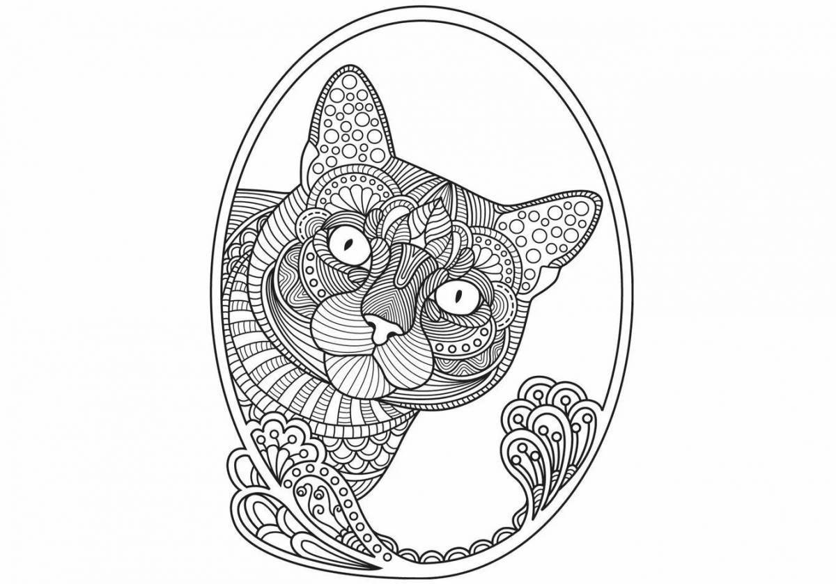 Cheerful antistress cat coloring for children