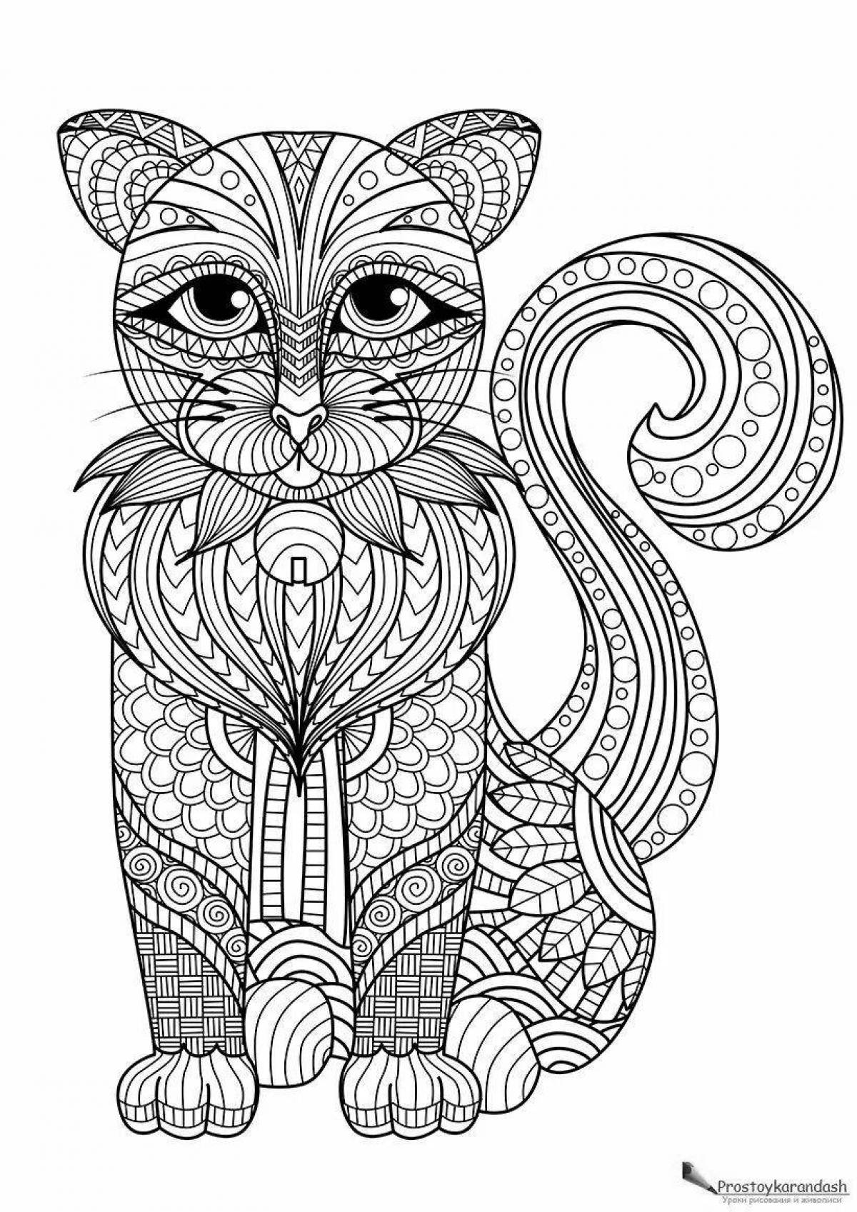 Coloring book soothing antistress cat for kids