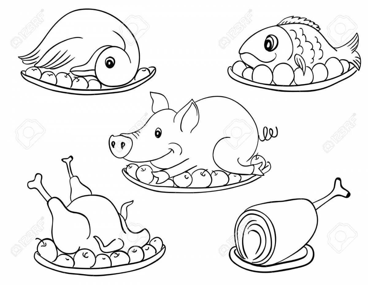 Привлекательная раскраска рыбных продуктов для детей