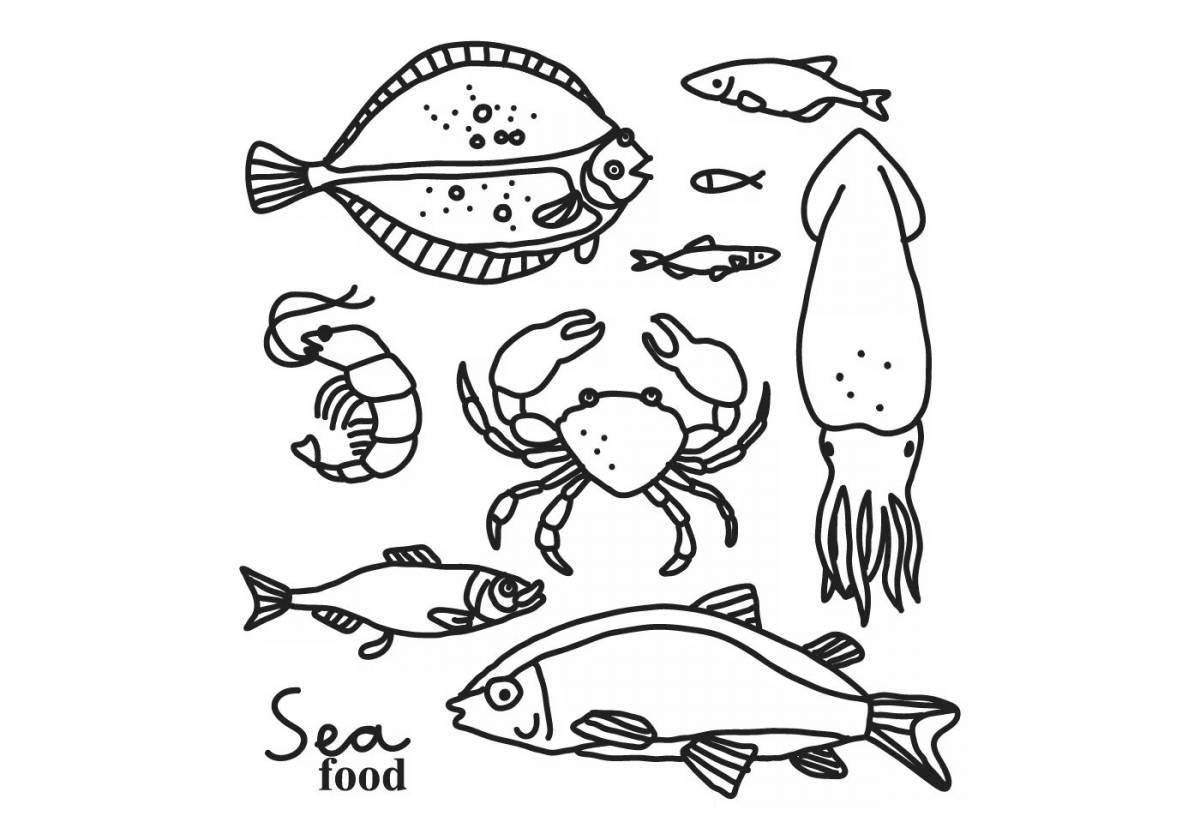 Креативная раскраска рыбные продукты для детей