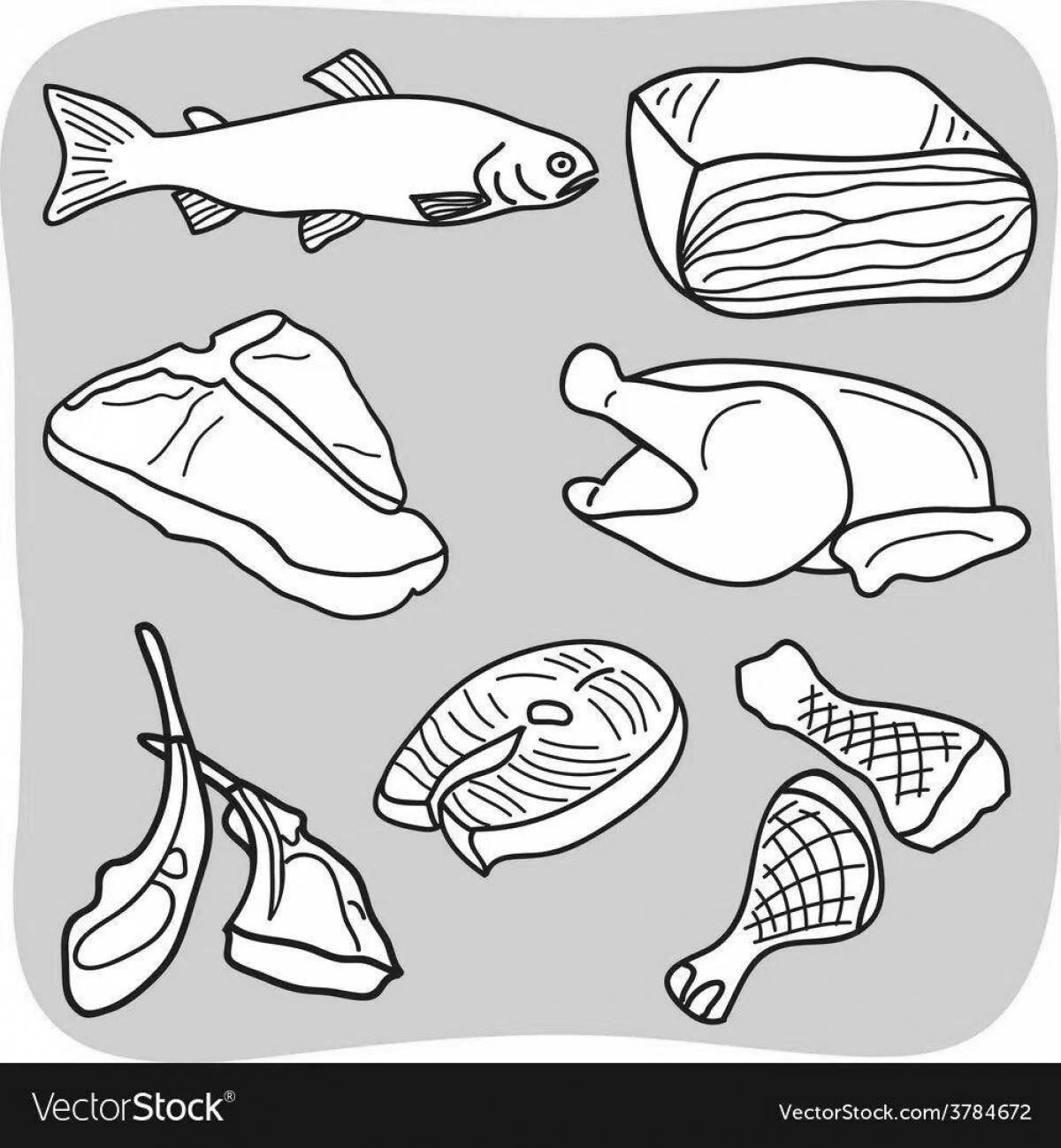 Colourful fish food coloring pages for kids
