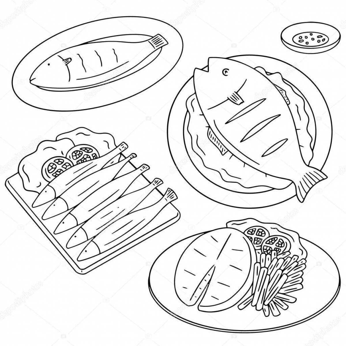 Яркая раскраска рыбные продукты для малышей