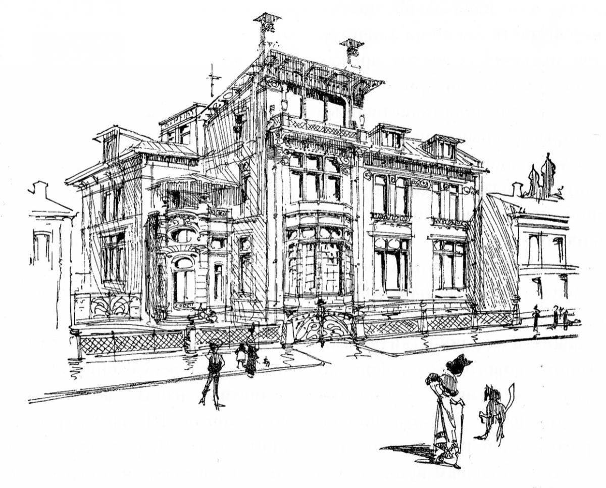 Photo Coloring book bright modernist building