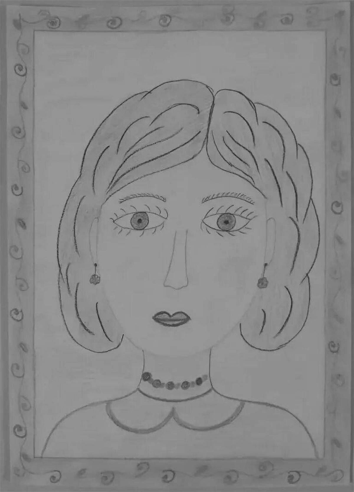 Tempting coloring portrait of a kindergarten teacher