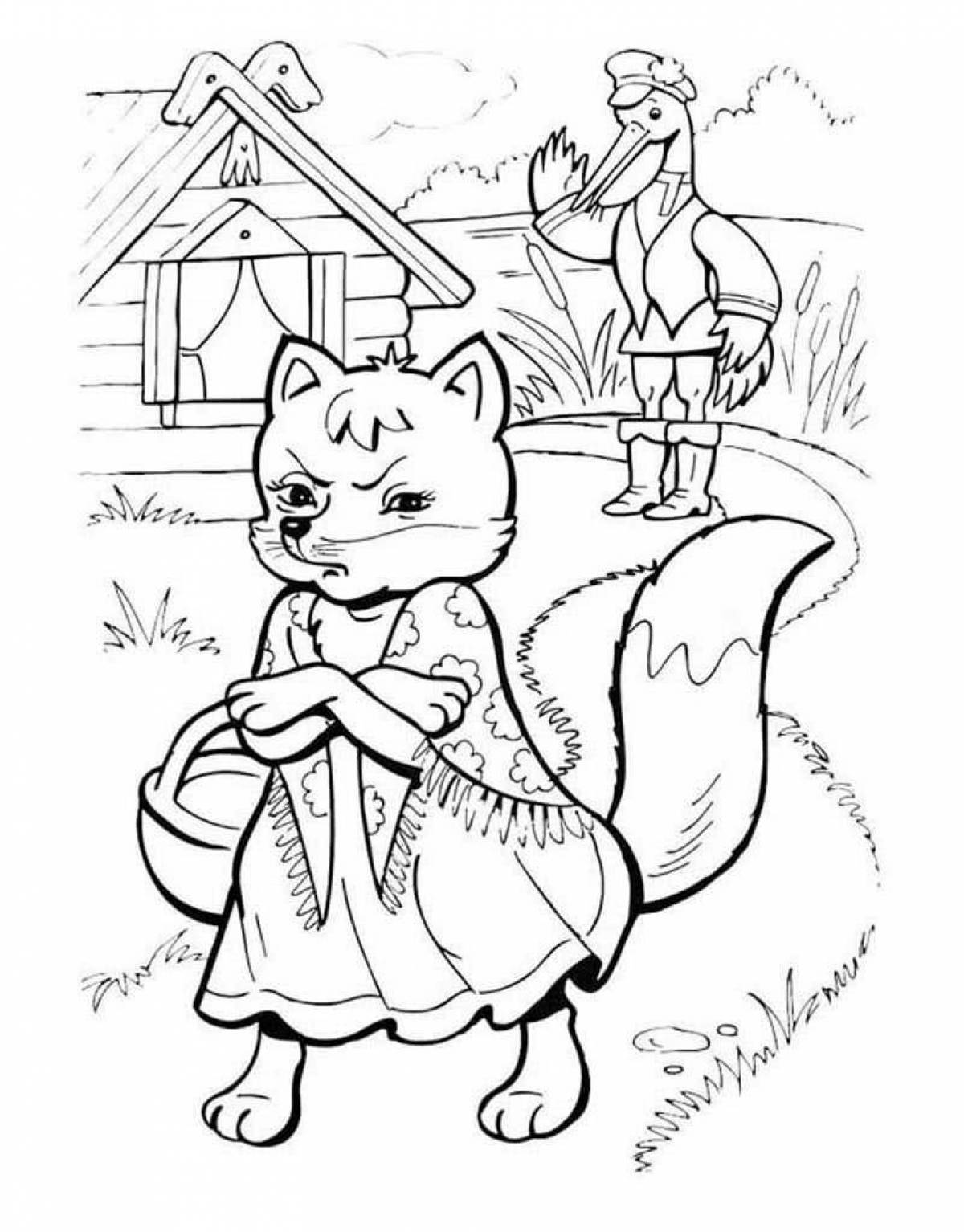 Delightful coloring book tale of the cat and the fox