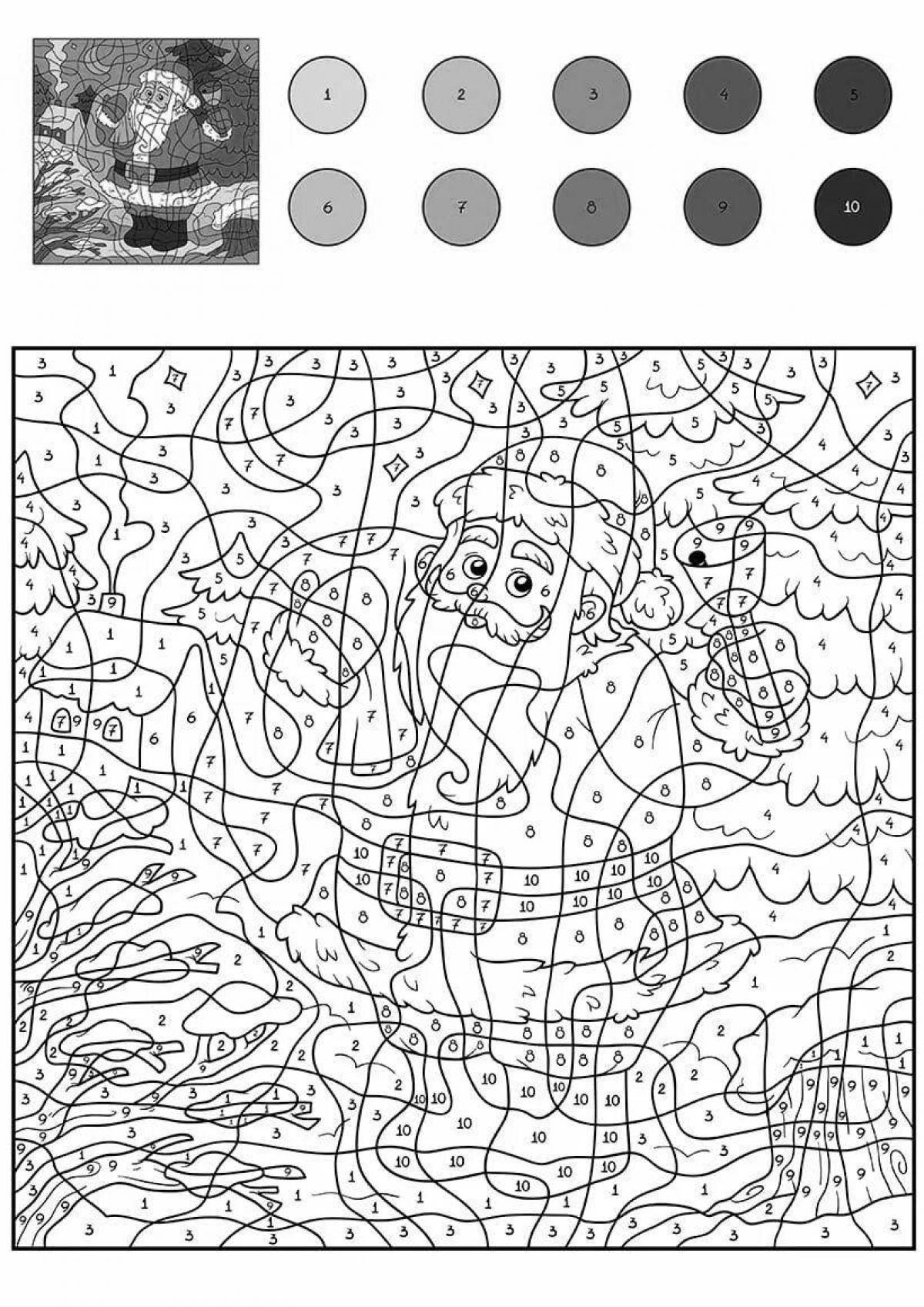 Funny santa claus coloring by numbers