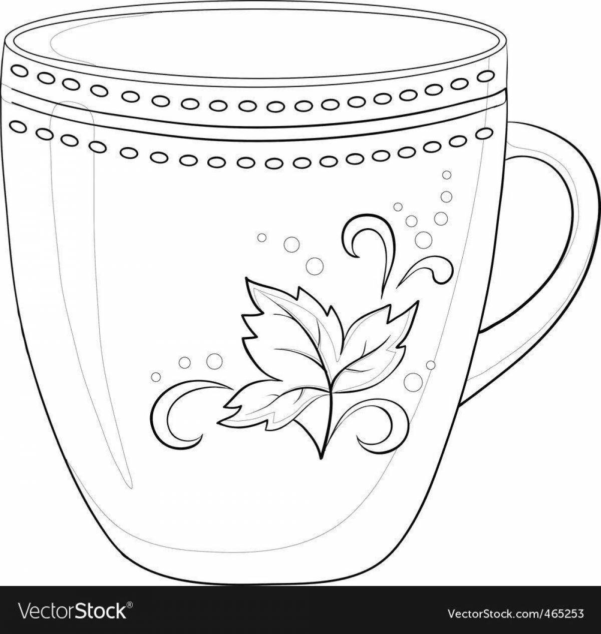 Charming cup Gzhel coloring book for children