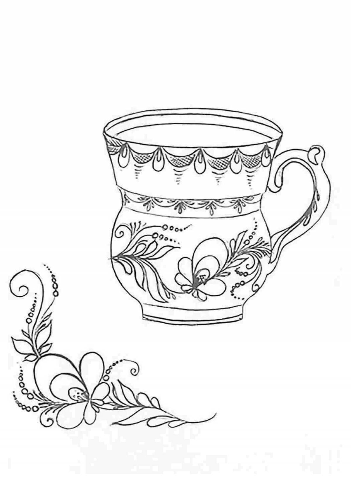 Cup grand gzhel coloring for children