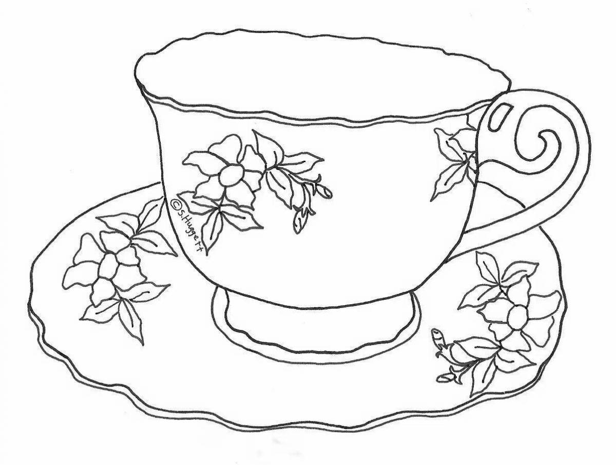 Exquisite gzhel cup coloring book for kids