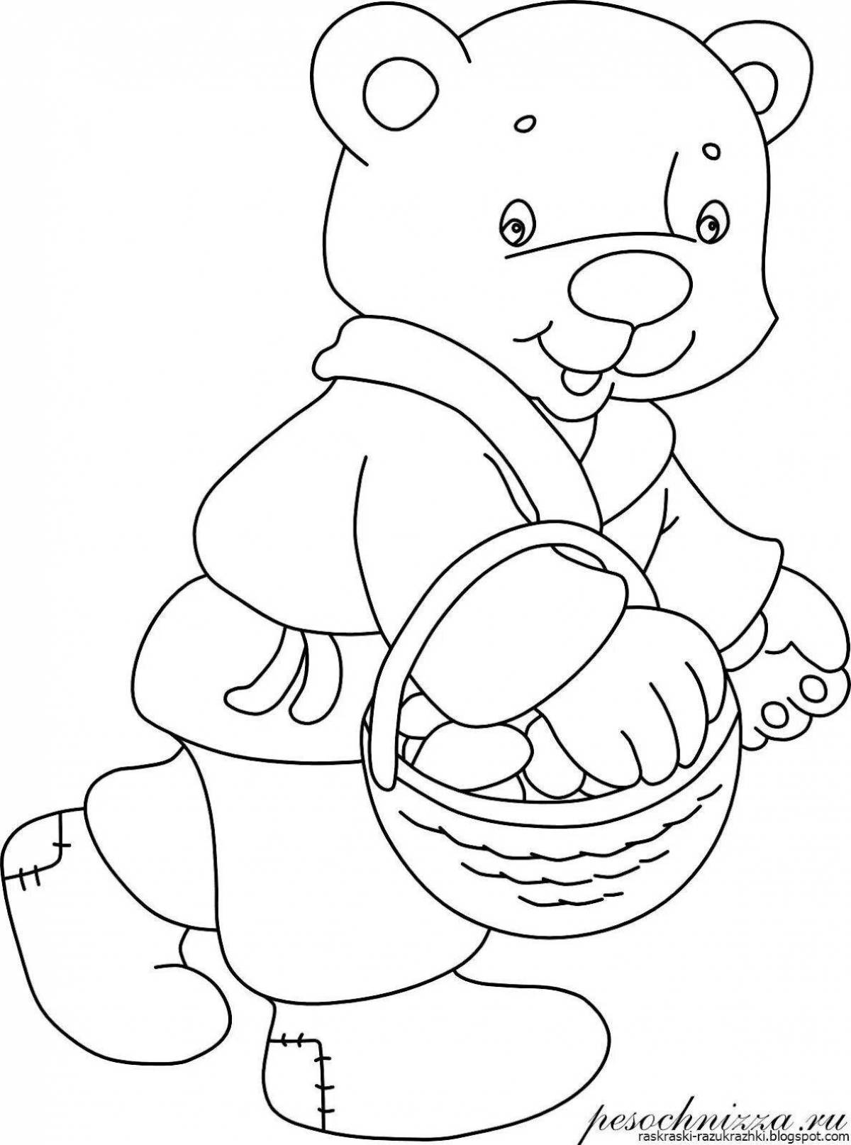 Coloring page charming bear kolobok