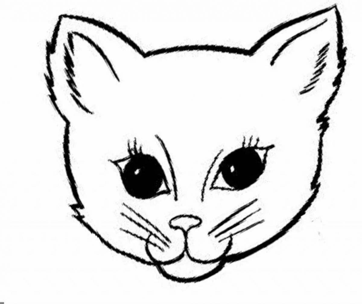 Выдающаяся страница раскраски кошачьей морды для детей