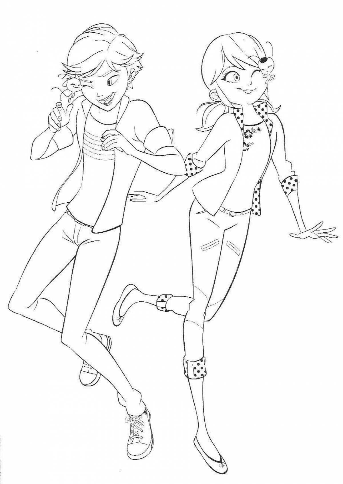 Coloring page happy ladybug and marinette