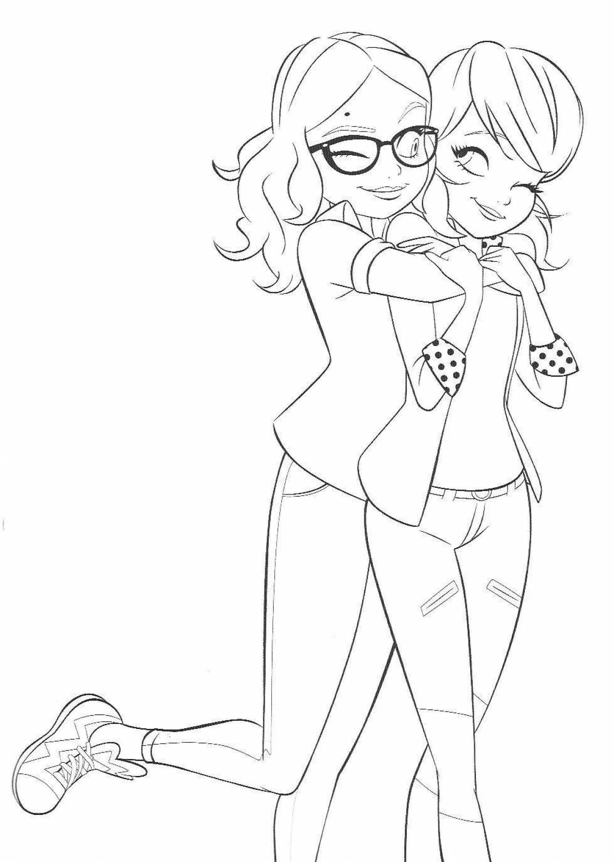 Coloring page glittering ladybug and marinette