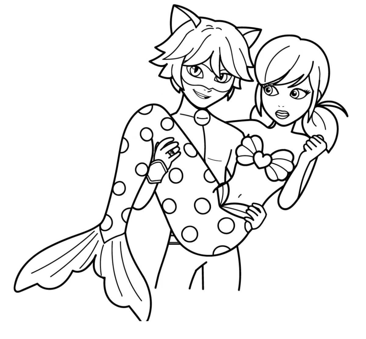 Coloring page gorgeous ladybug and marinette
