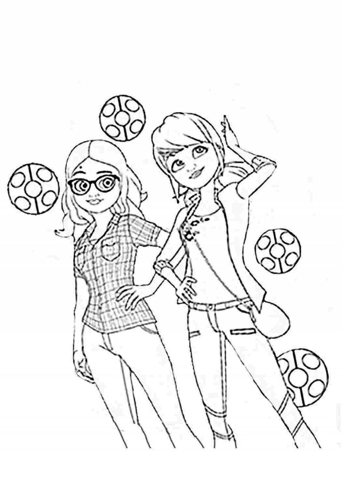 Colorful ladybug and marinette coloring book