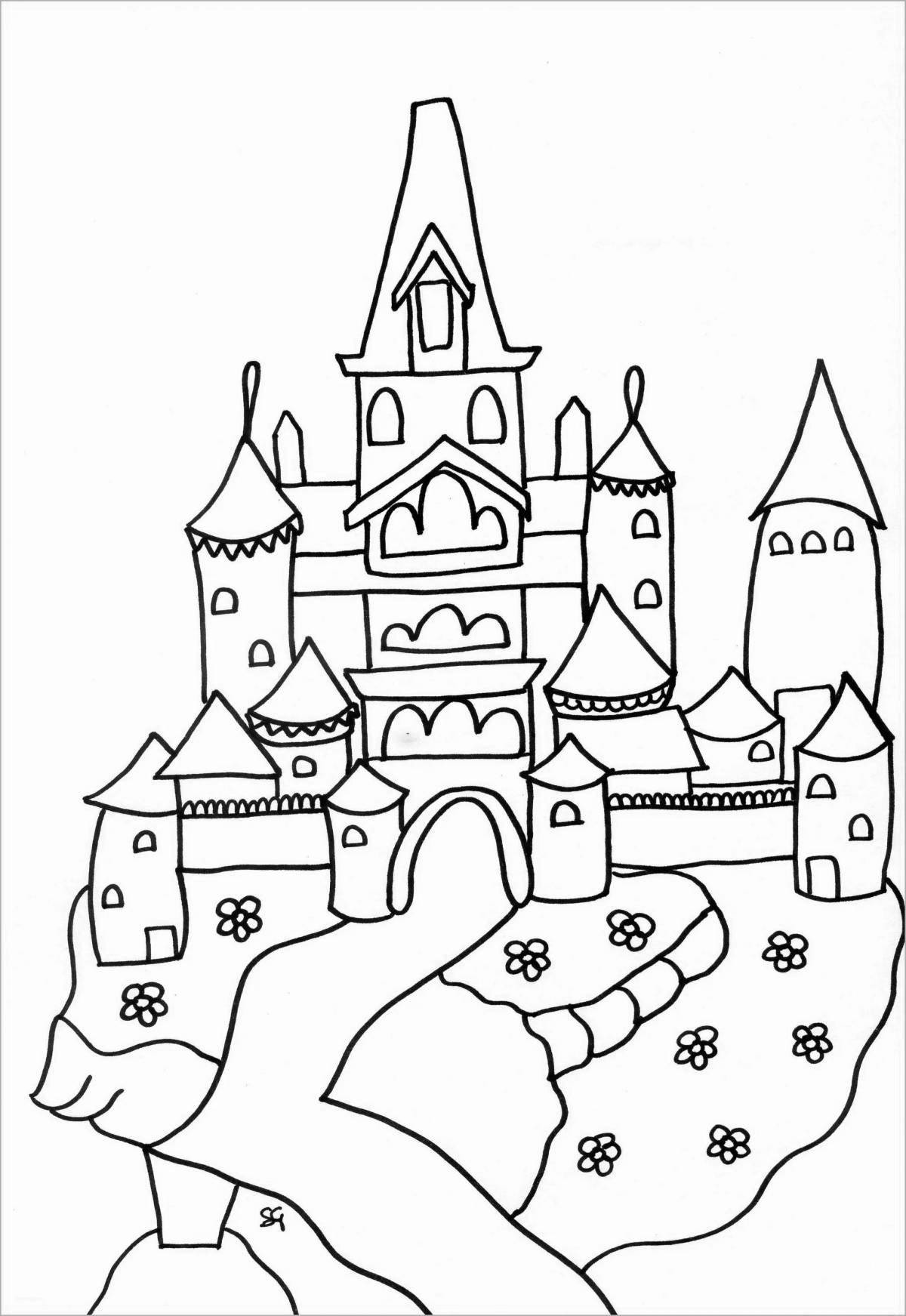 Coloring beautiful snow castle for kids