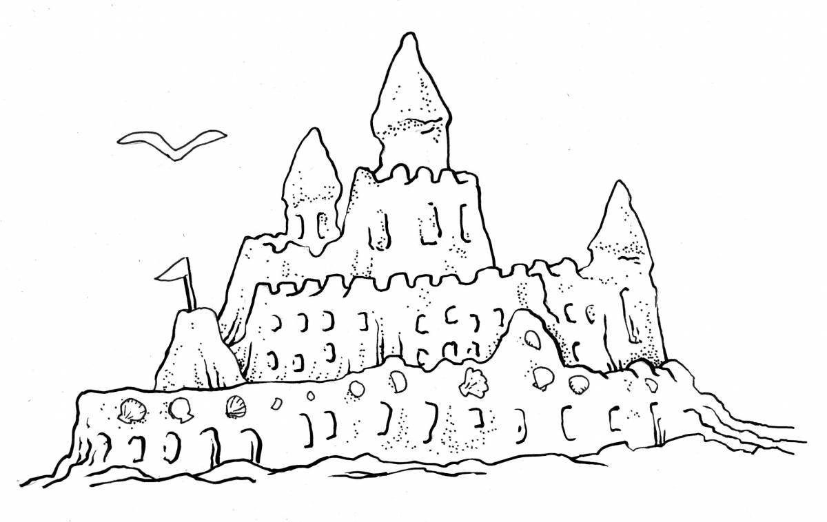 Playful snow castle coloring page for kids