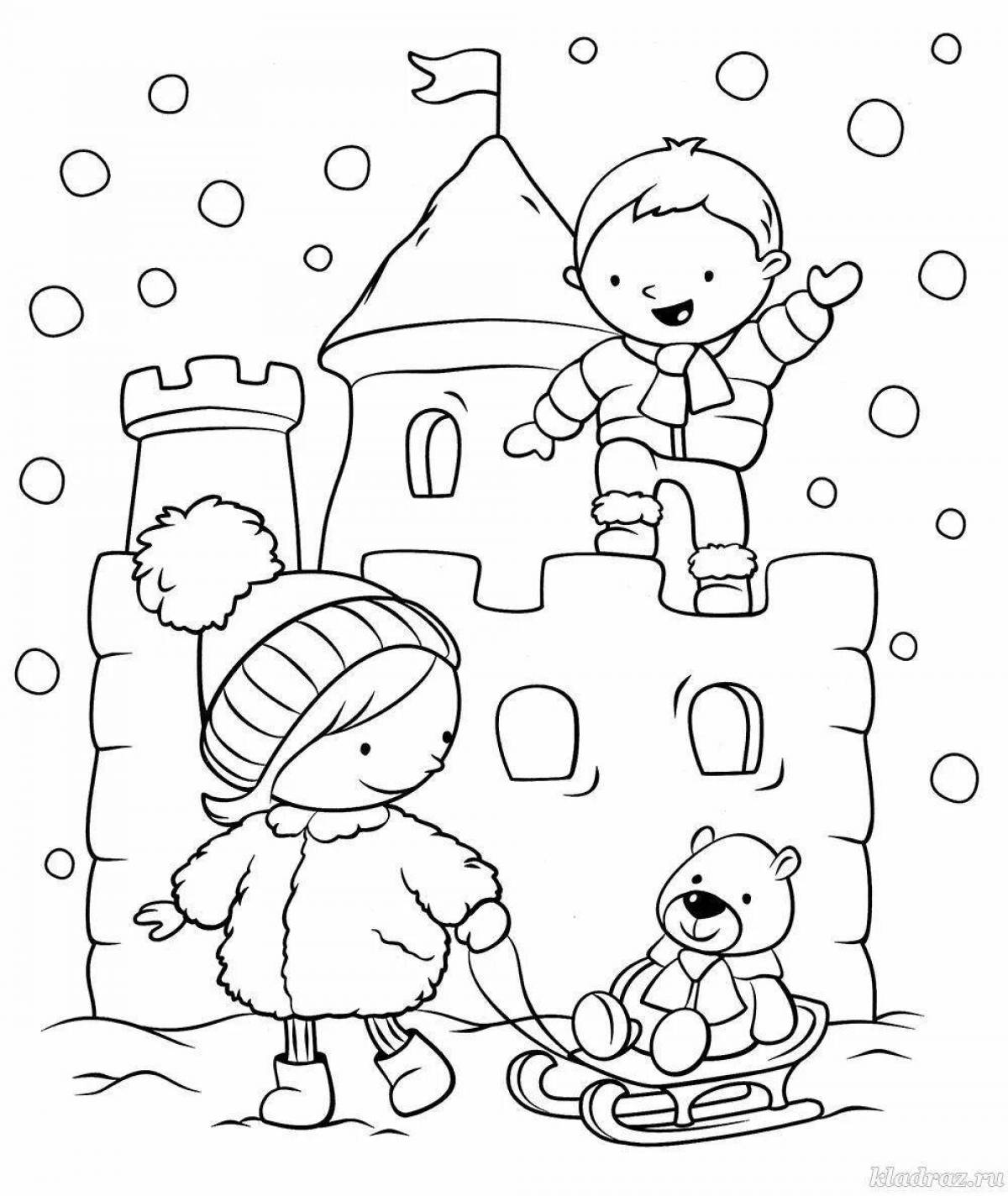 Fancy coloring snow castle for kids