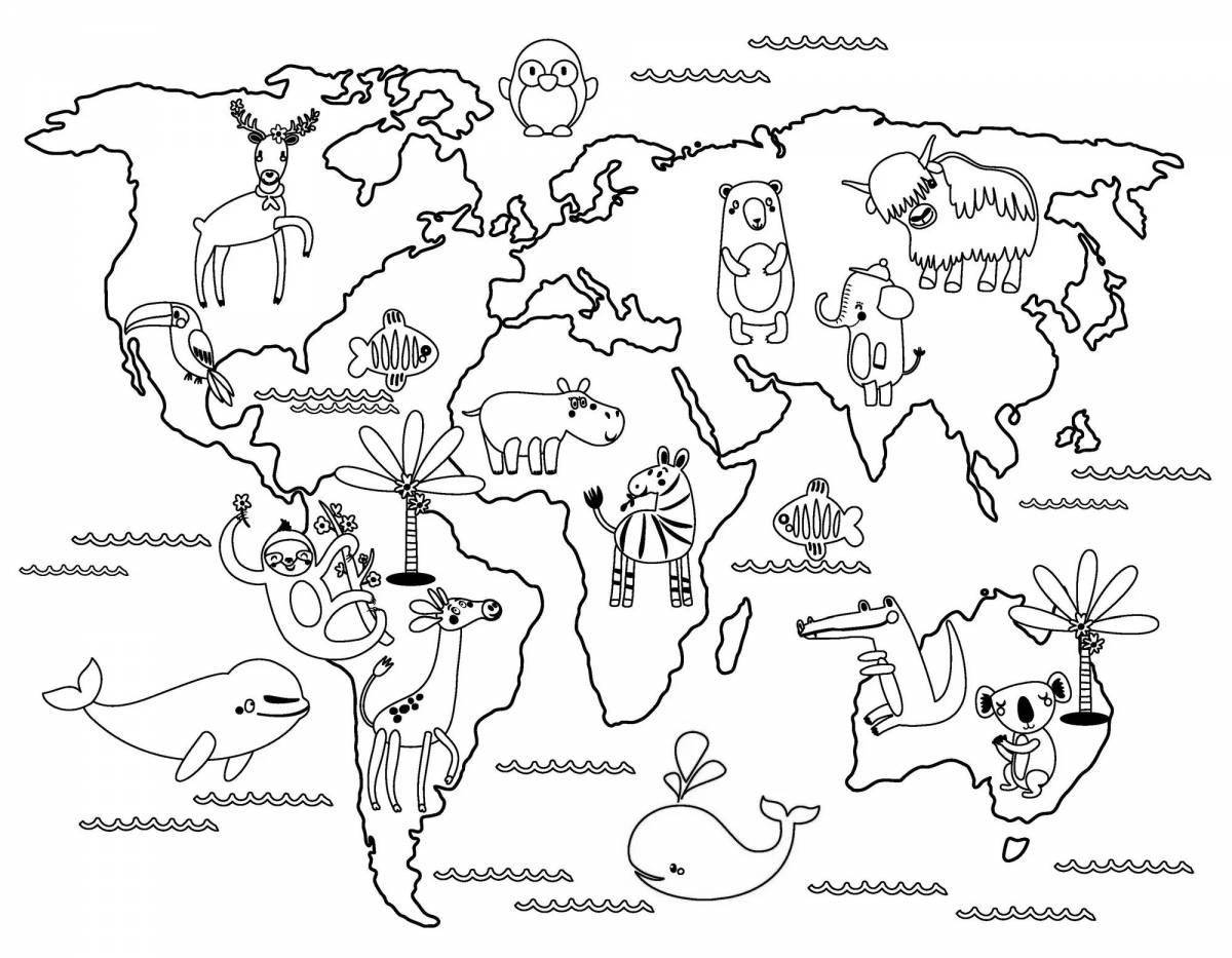 Colorful world map with animals