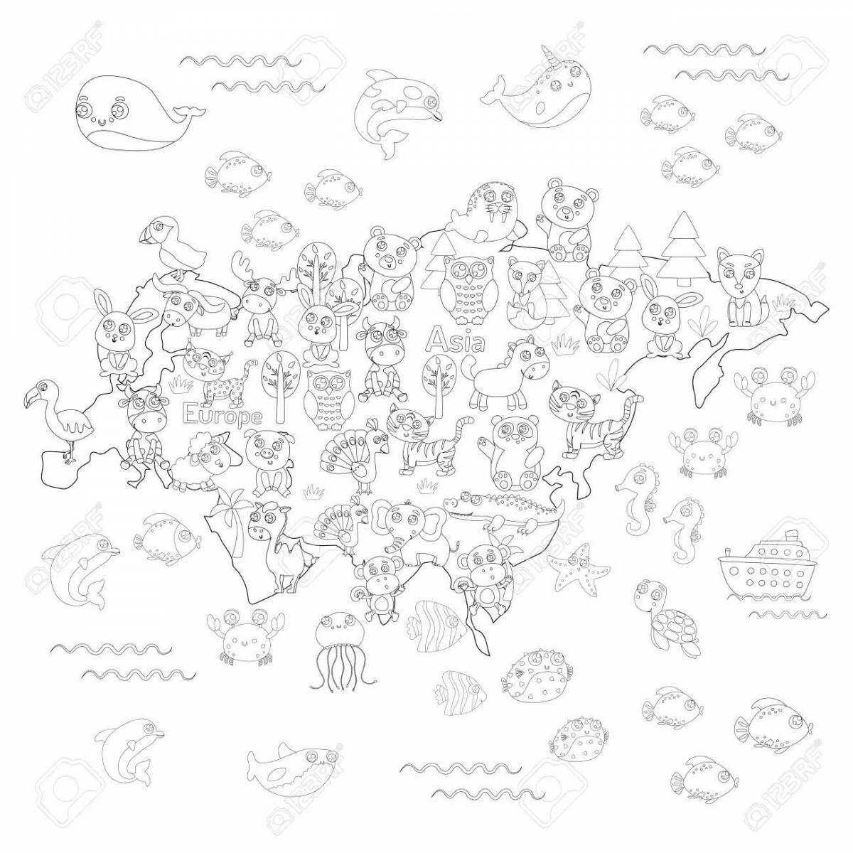 Detailed map of the world with animals