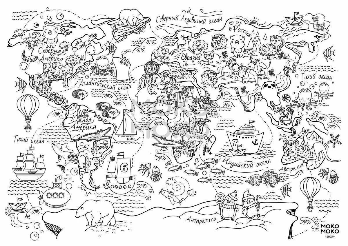 A fascinating map of the world with animals