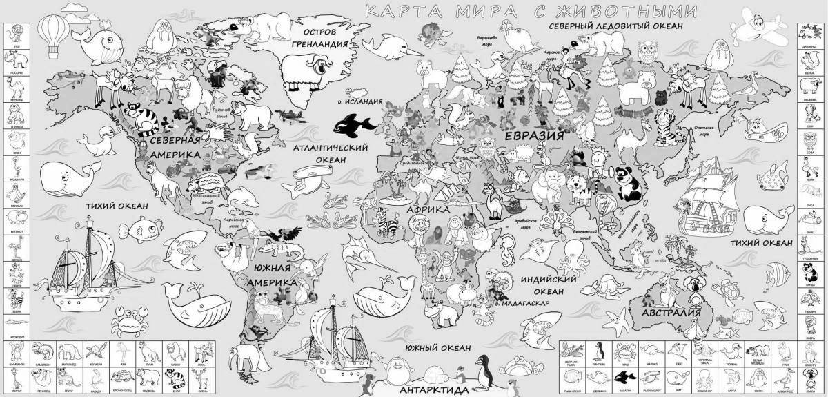 Attractive world map with animals