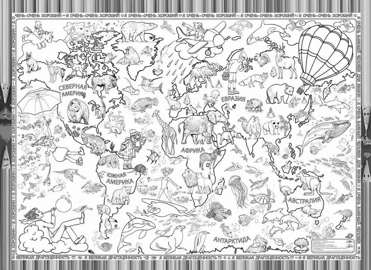 Потрясающая карта мира с животными