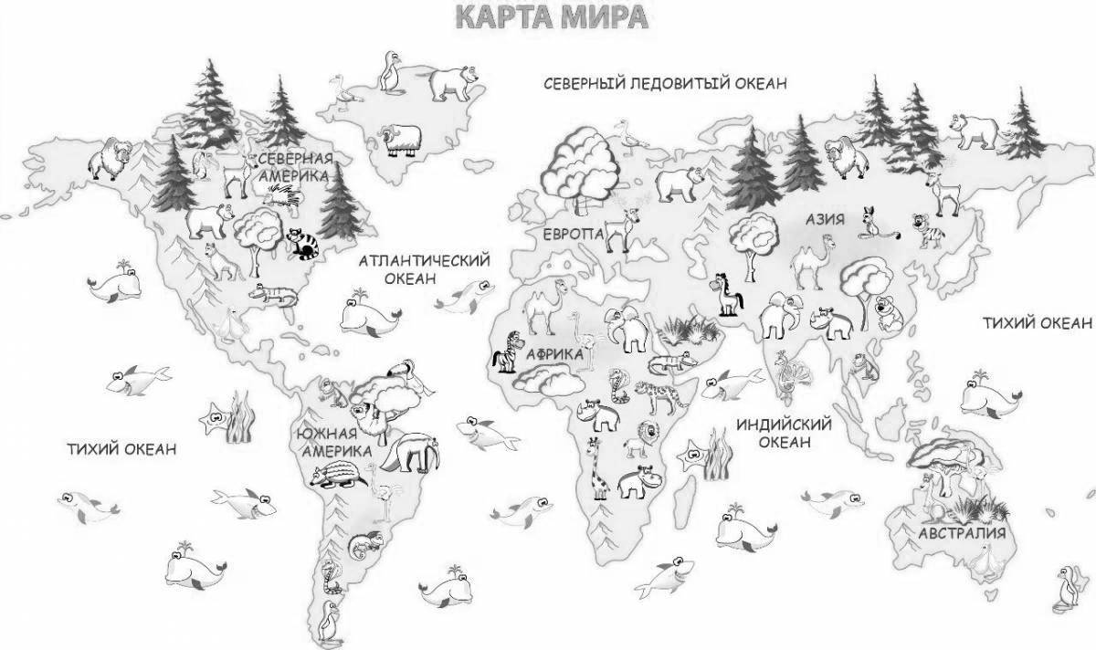 Joyful world map with animals