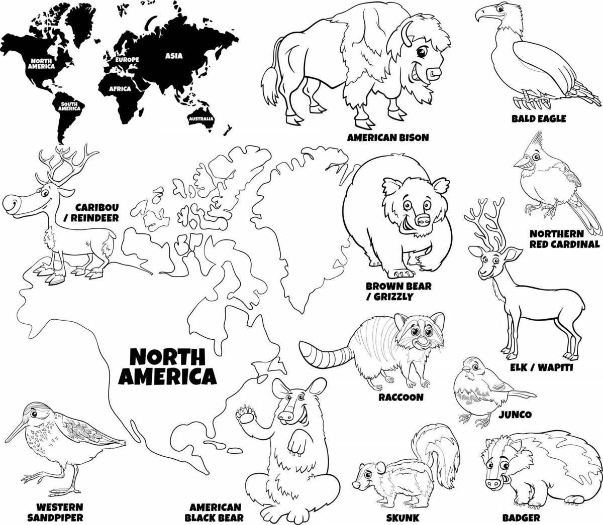 Living map of the world with animals