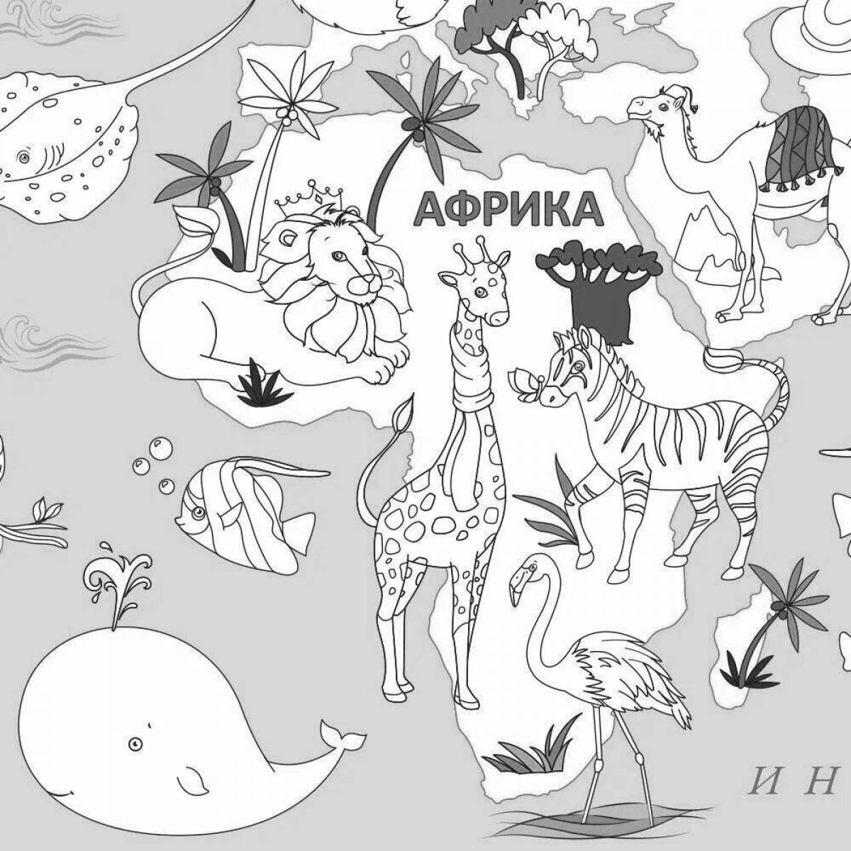 Funny world map with animals