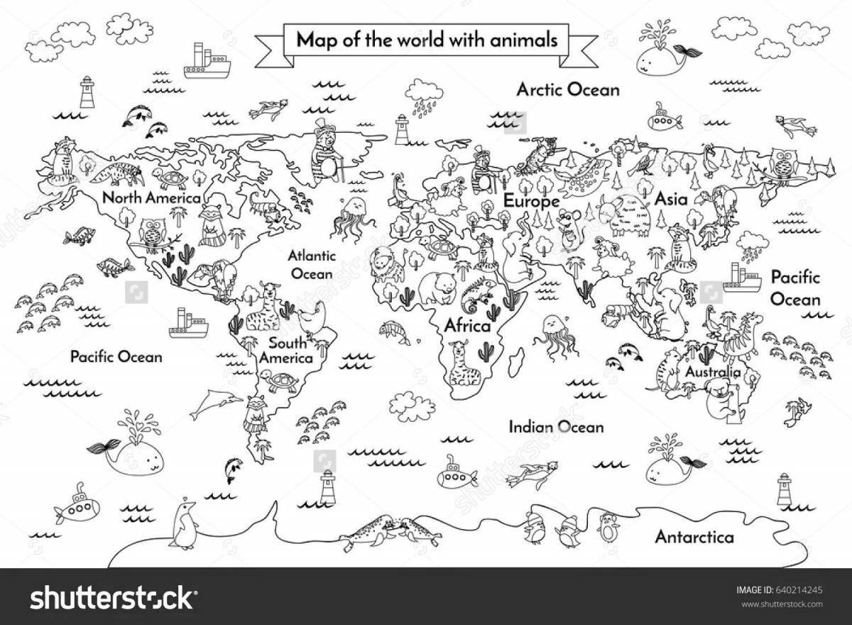 Fantastic world map with animals