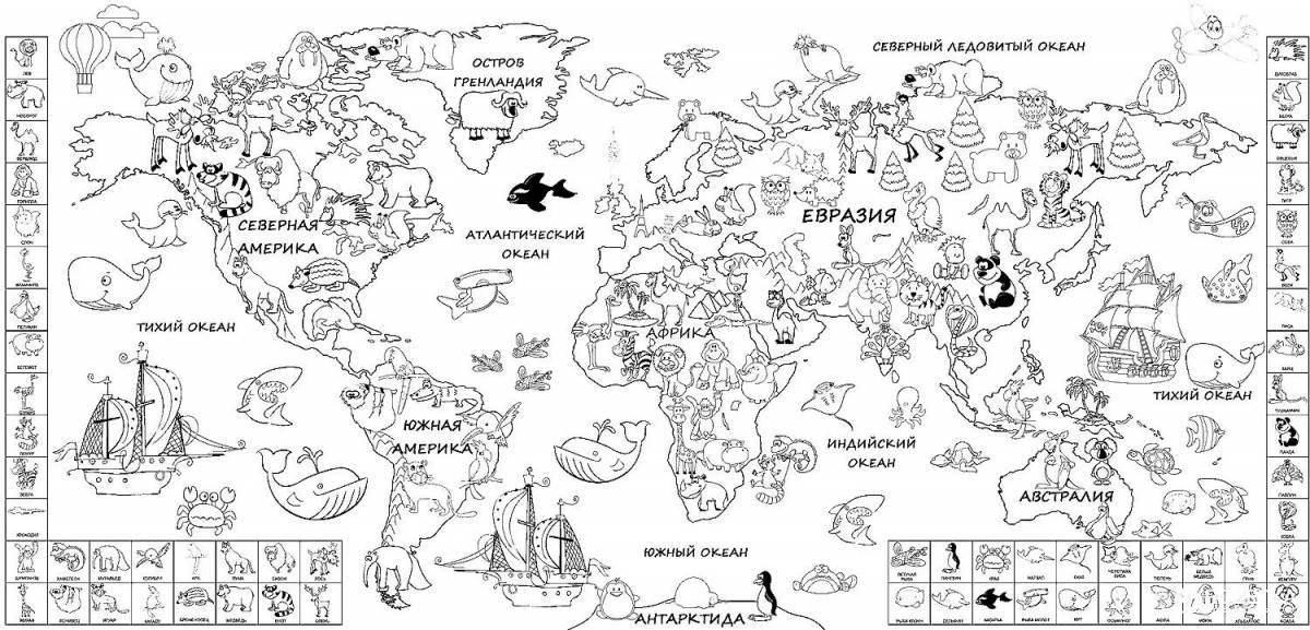 Artistic map of the world with animals