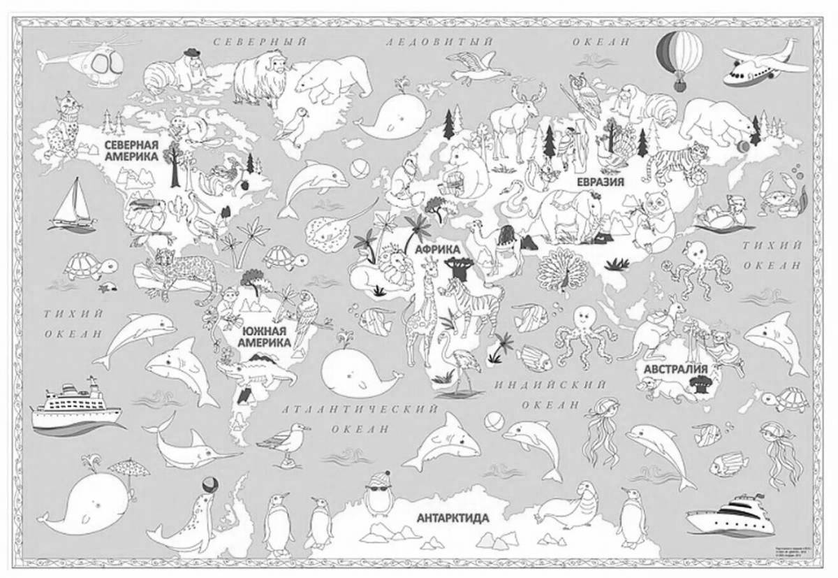 Innovative world map with animals