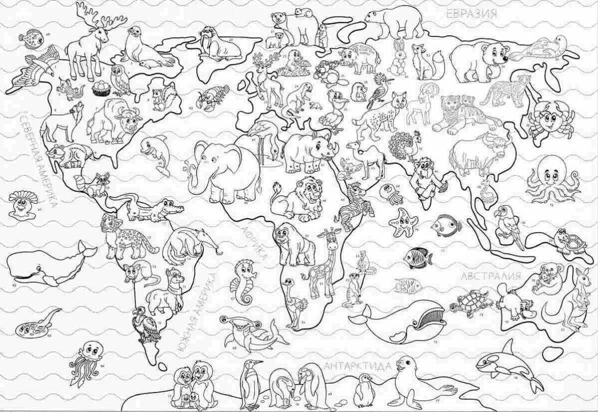 Inspirational world map with animals