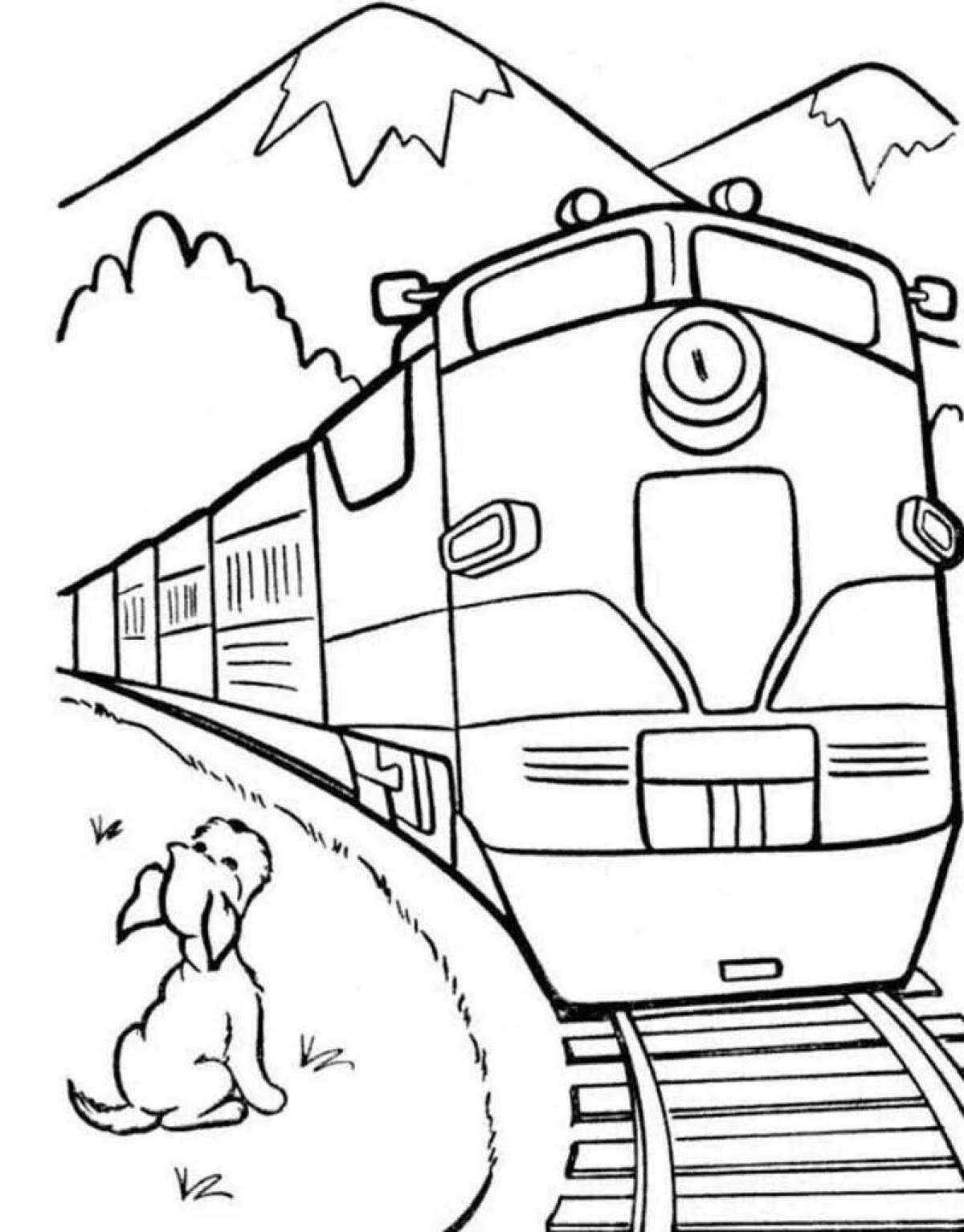 Glittering rail transport coloring book for kids