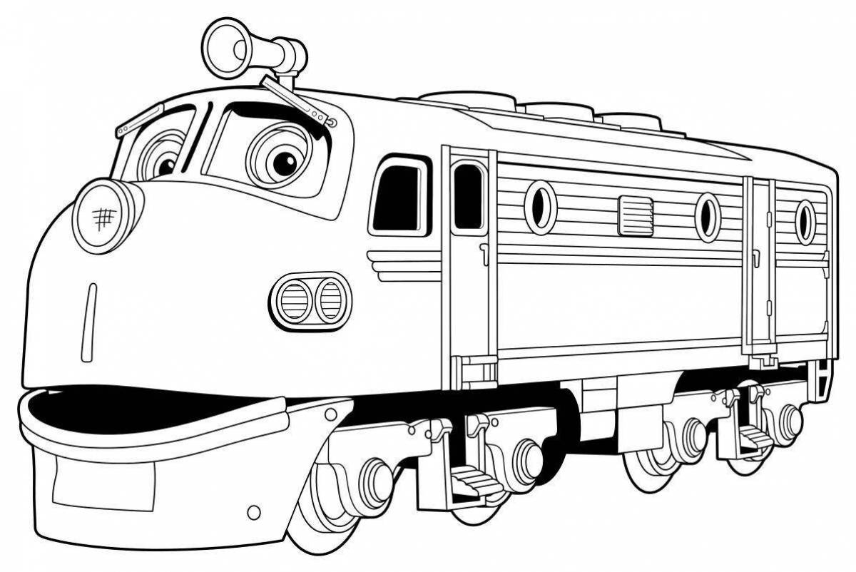 Блестящая страница раскраски железнодорожного транспорта для детей