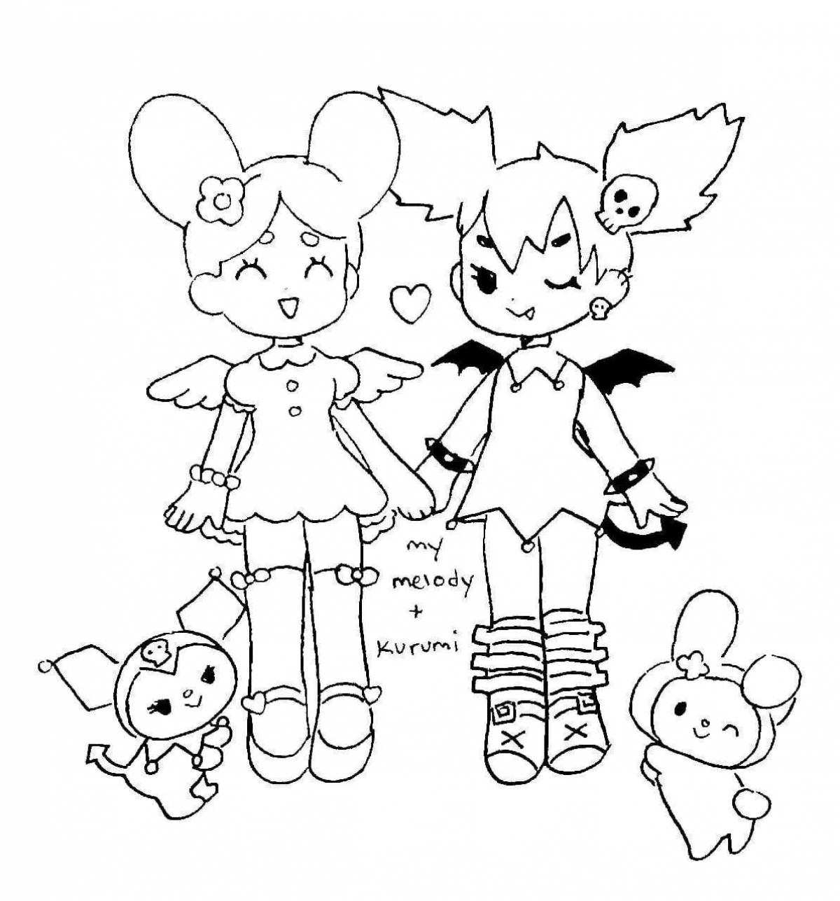 Jovial Kurumi and Mai Melody coloring page