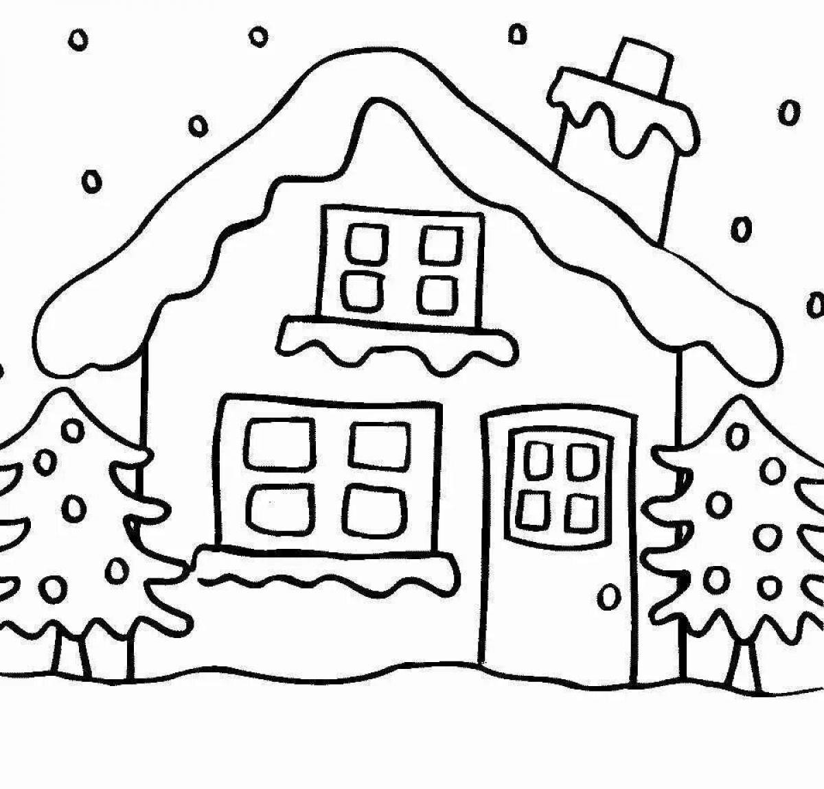 Очаровательная раскраска «зимний домик» для детей