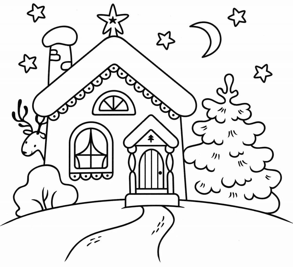 Cheerful winter house coloring for children