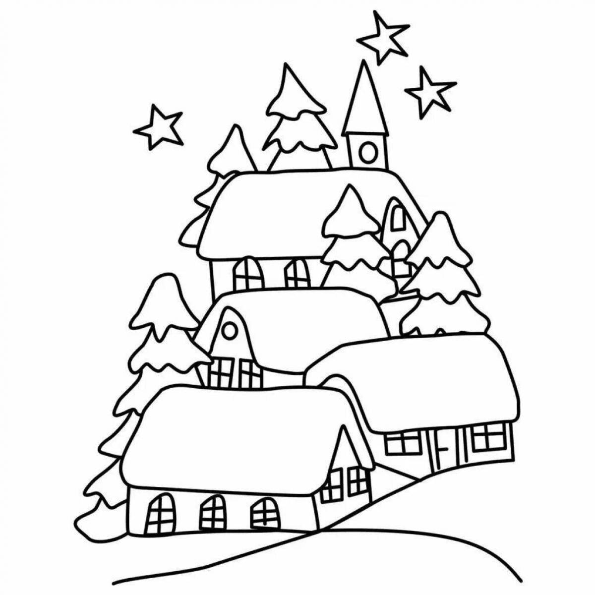 Colouring a gorgeous winter house for kids