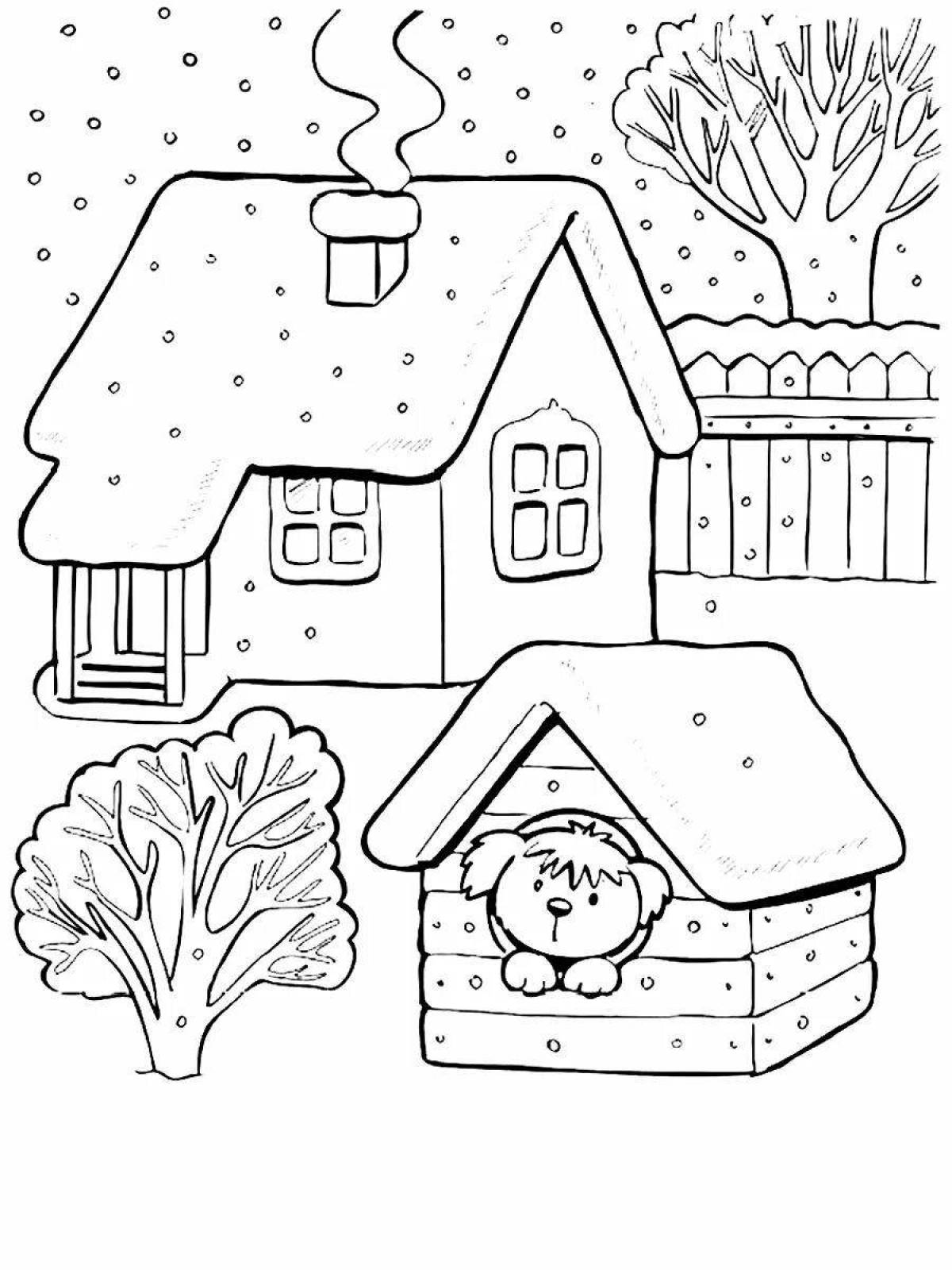 Dazzling winter house coloring book for kids