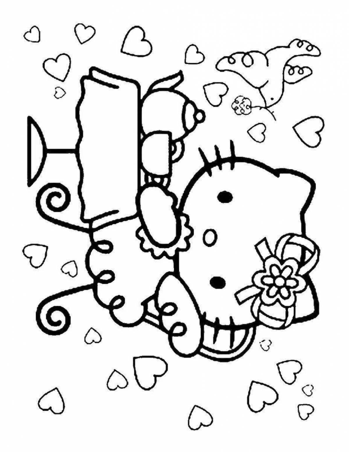 Playful hello kitty coloring page