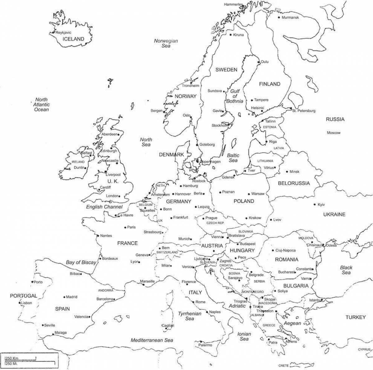 Detailed map of europe with countries