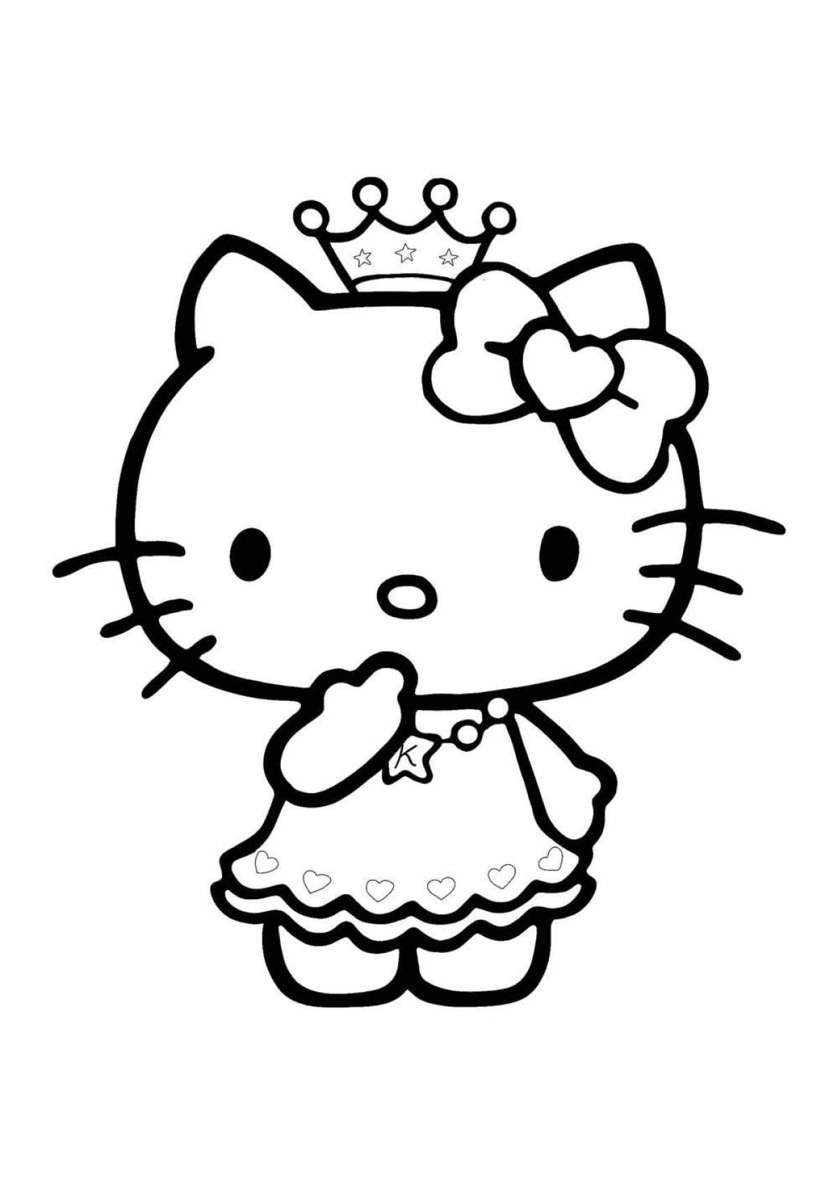 Joyful hello kitty coloring in a dress