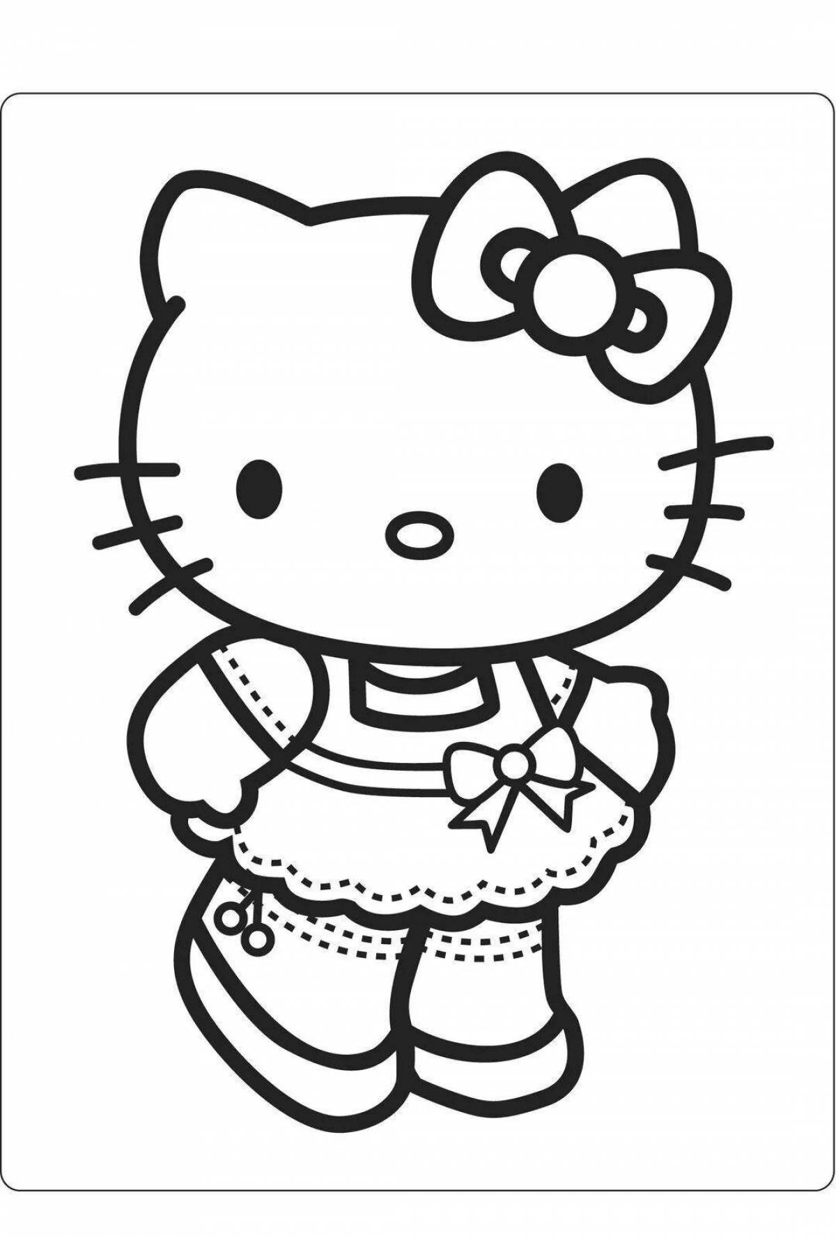 Красочная раскраска hello kitty в платье