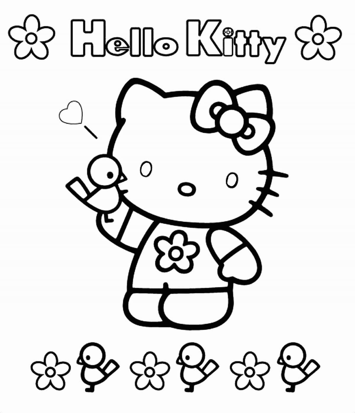 Веселая раскраска hello kitty в платье