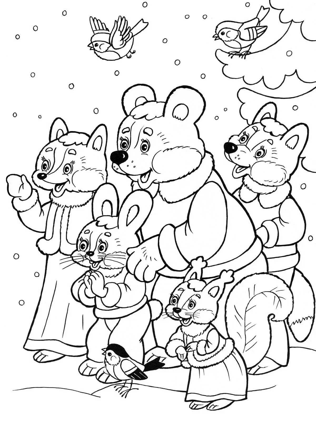 Playful winter animal coloring for kids