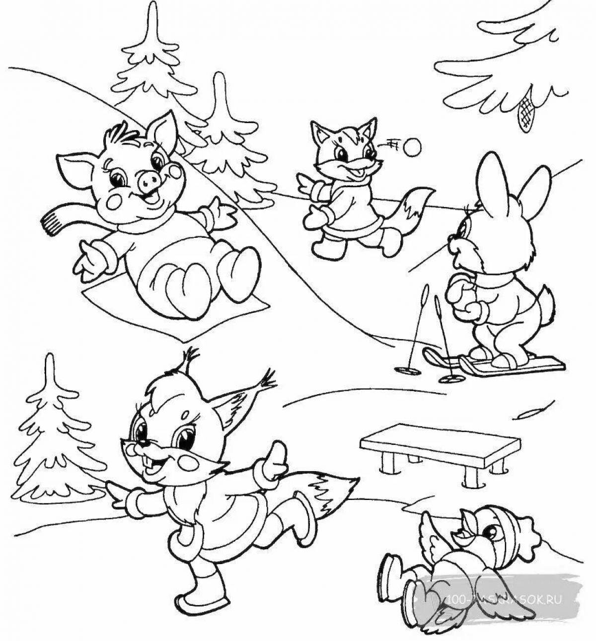 Photo Humorous winter animal coloring book for kids